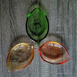 Vintage Lot Of 3 Pressed Glass Leaf Shaped Trinket Dishes.